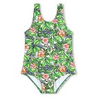 Girls Green Floral Swimsuit, 1, hi-res