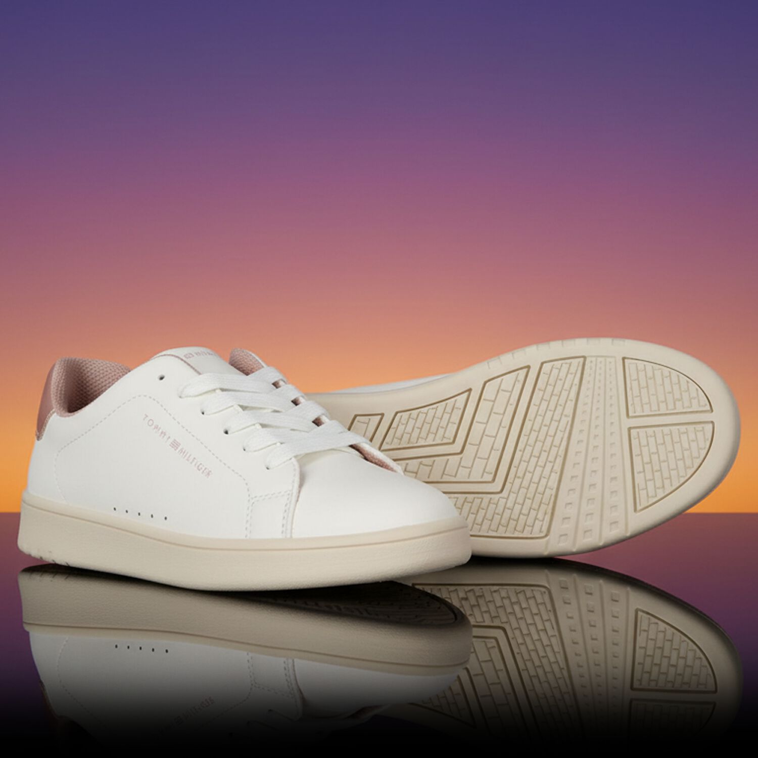 Girls White & Rose Gold Logo Trainers, 1, hi-res