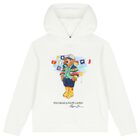 Boys White Logo Polo Bear Hooded Top, 1, hi-res