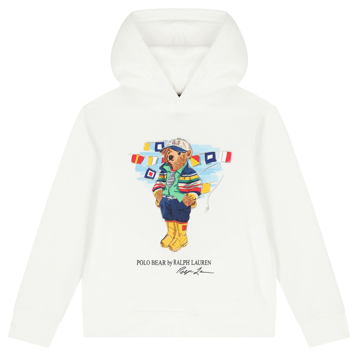 Boys White Logo Polo Bear Hooded Top, 1, hi-res