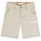 Boys Beige Logo Shorts, 1, hi-res