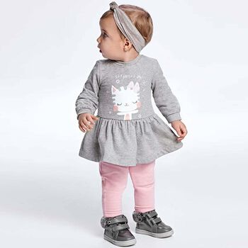 Younger Girls Grey Cat Dress