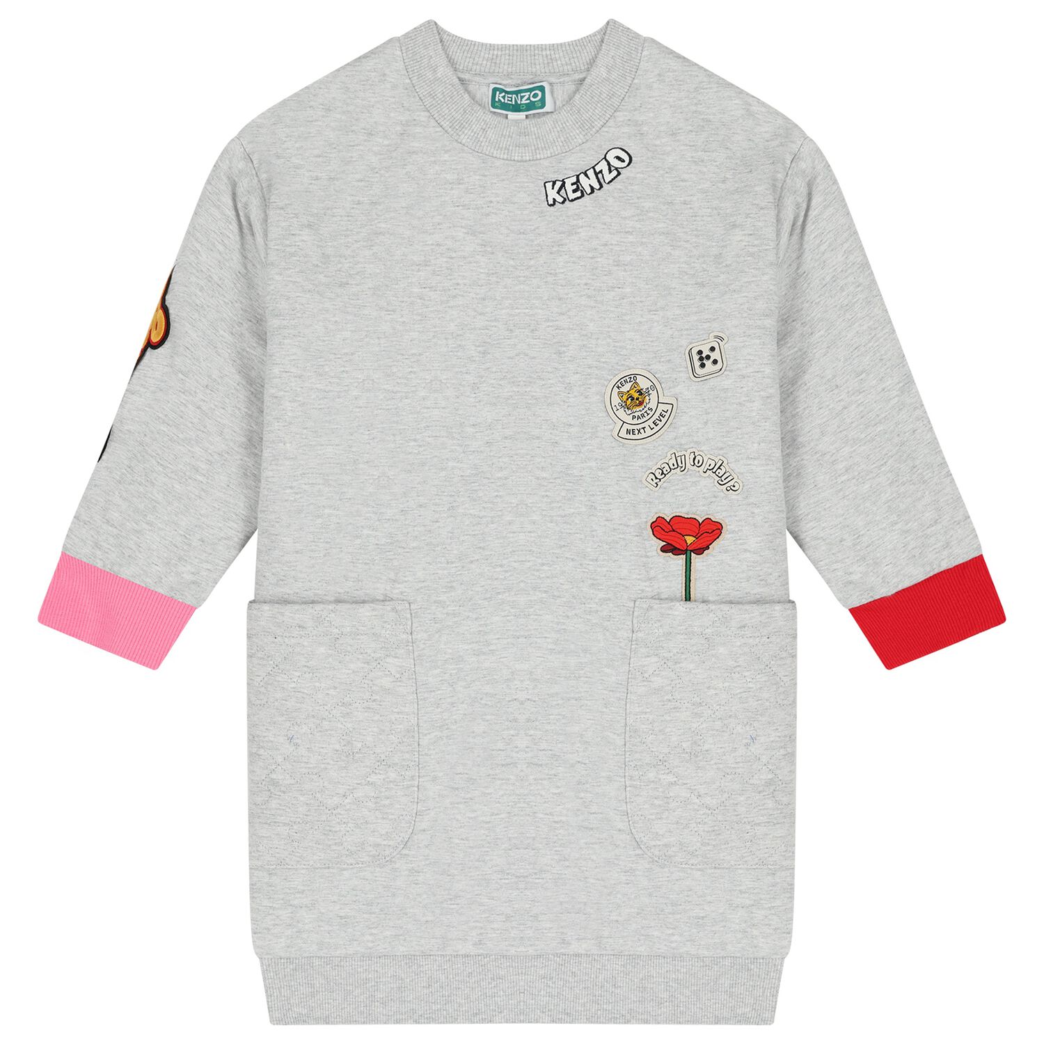 Girls Grey Embroidered Logo Sweatshirt Dress, 1, hi-res