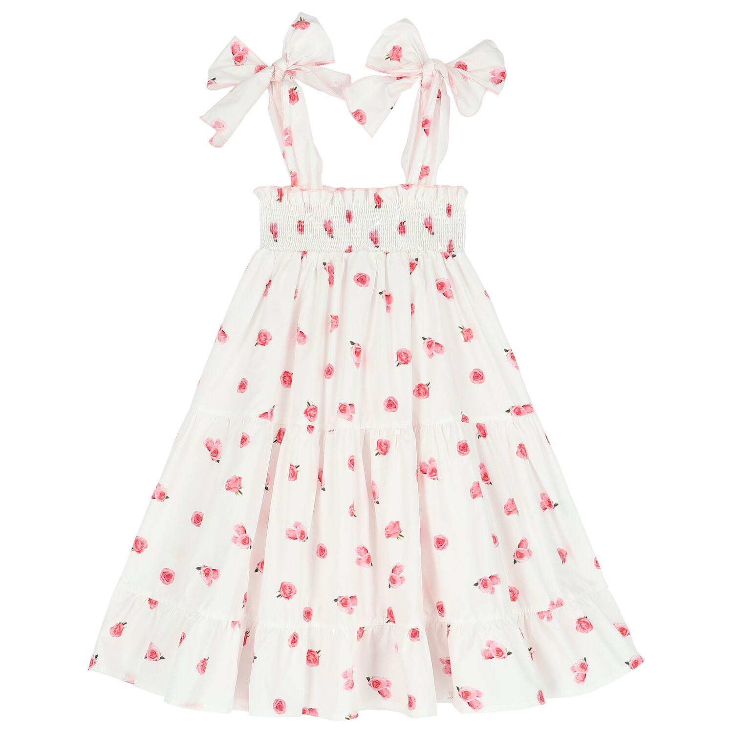 Girls White & Pink Rose Dress, 1, hi-res