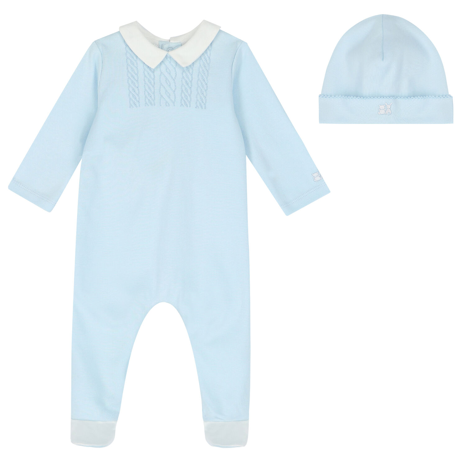 Baby Boys Blue Embroidered Babygrow Set, 1, hi-res