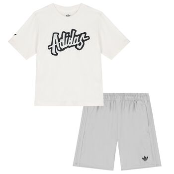 Boys White & Grey Shorts Set