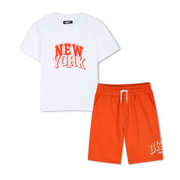 Boys White & Orange Logo Shorts Set