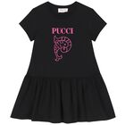 Girls Black Logo Dress, 1, hi-res