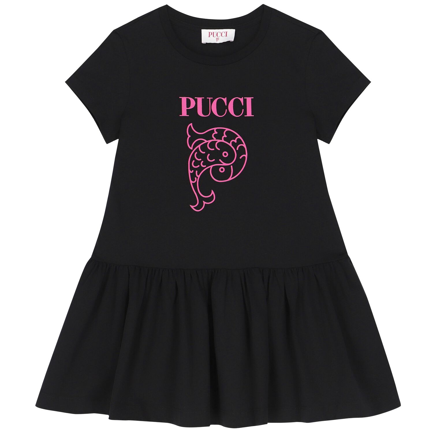 Girls Black Logo Dress, 1, hi-res