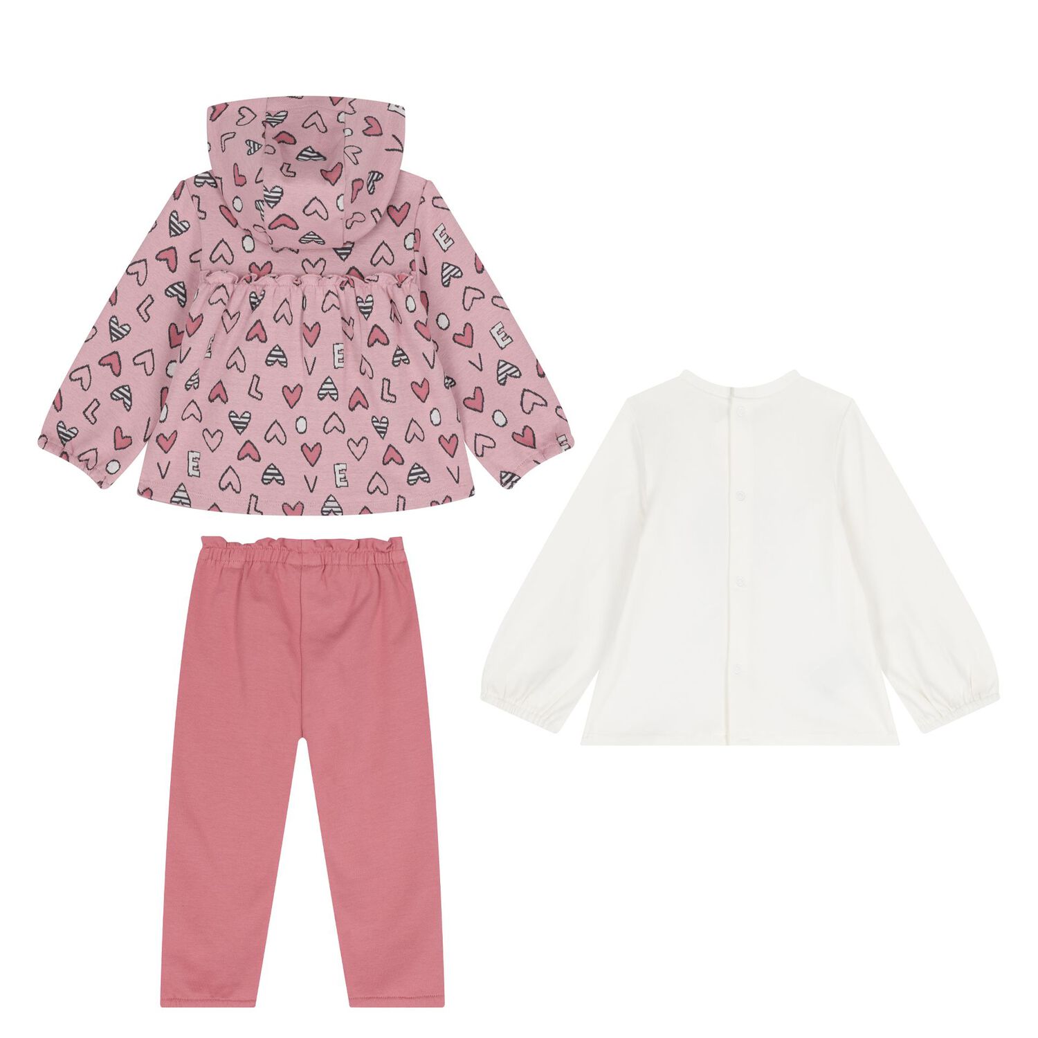 Baby Girls Ivory & Pink 3 Piece Tracksuit, 1, hi-res