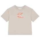 Boys Beige Logo T-Shirt, 2, hi-res