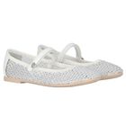 Girls White Diamante Ballerina Shoes, 1, hi-res