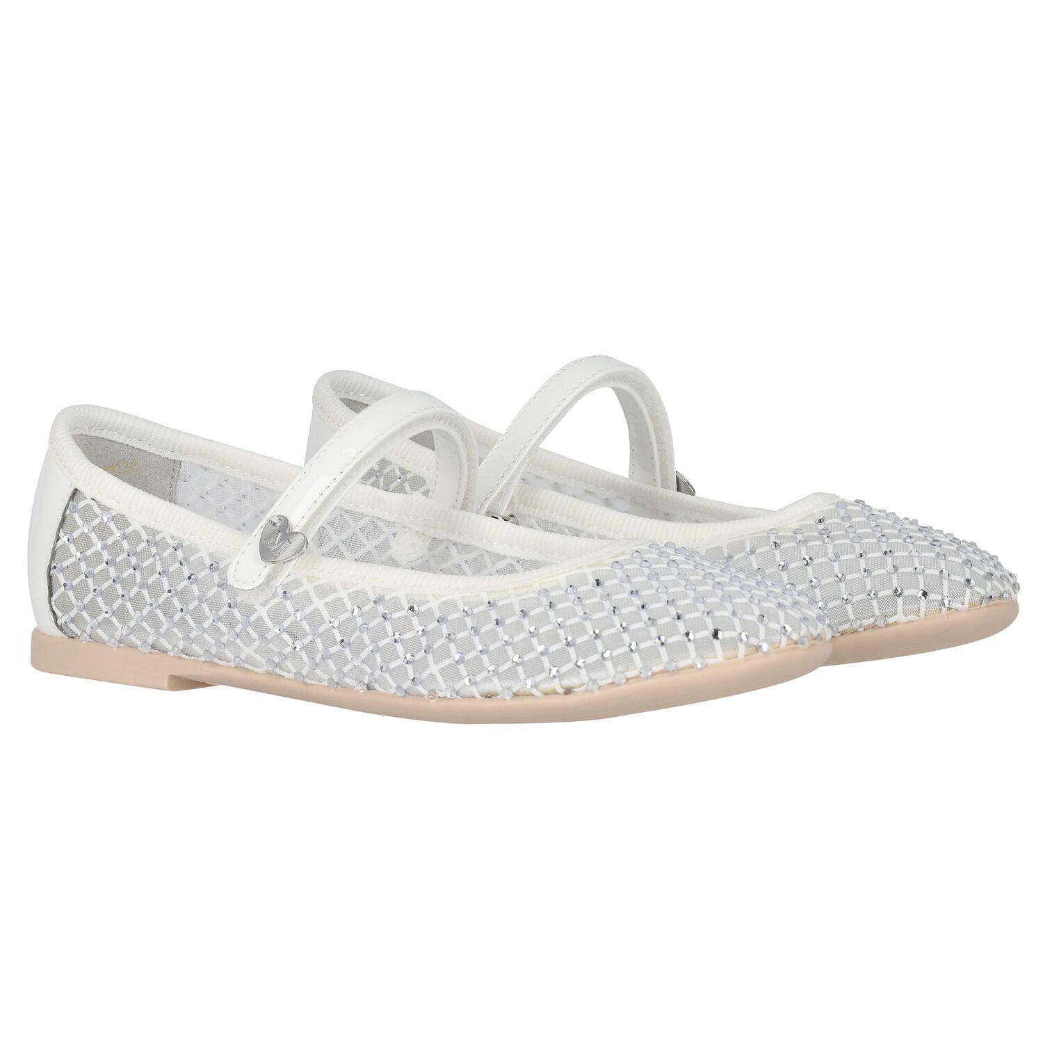 Girls White Diamante Ballerina Shoes, 1, hi-res image number null