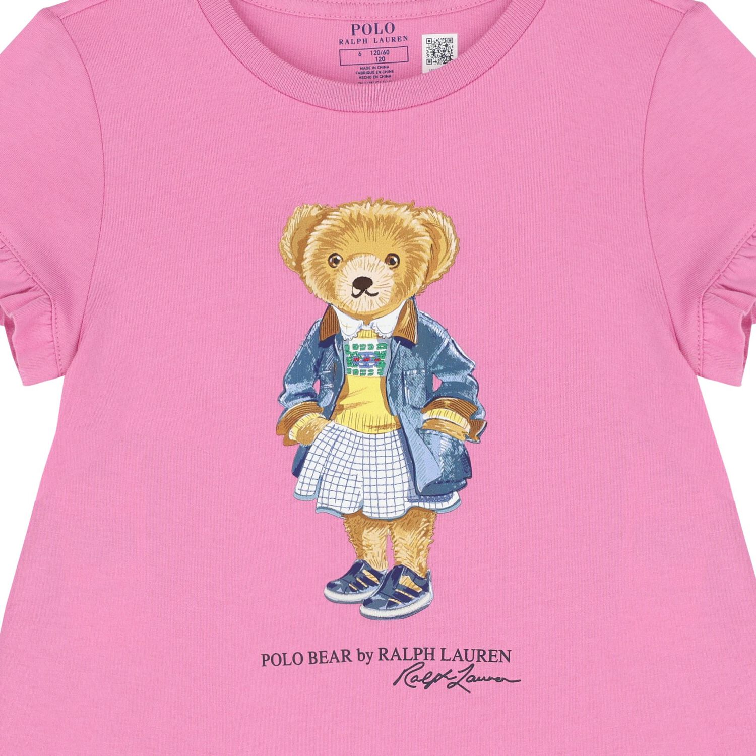 Girls Pink Cotton Polo Bear Dress, 1, hi-res
