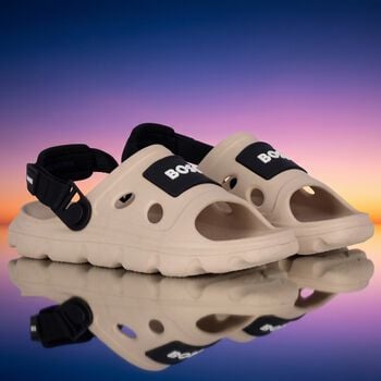 Boys Beige & Black Logo Sandals