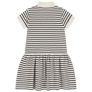 Girls Ivory Logo Striped Polo Dress