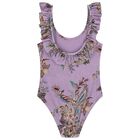 Girls Purple Floral Swimsuit, 1, hi-res