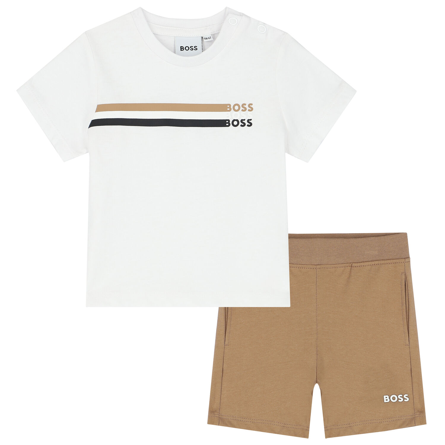 Younger Boys White & Beige Shorts Set, 2, hi-res