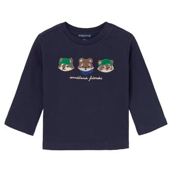 Younger Boys Navy Blue Racoon Long Sleeve Top