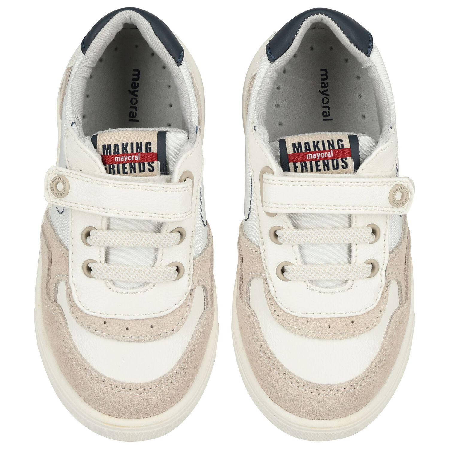 Younger Boys White & Beige Trainers, 1, hi-res