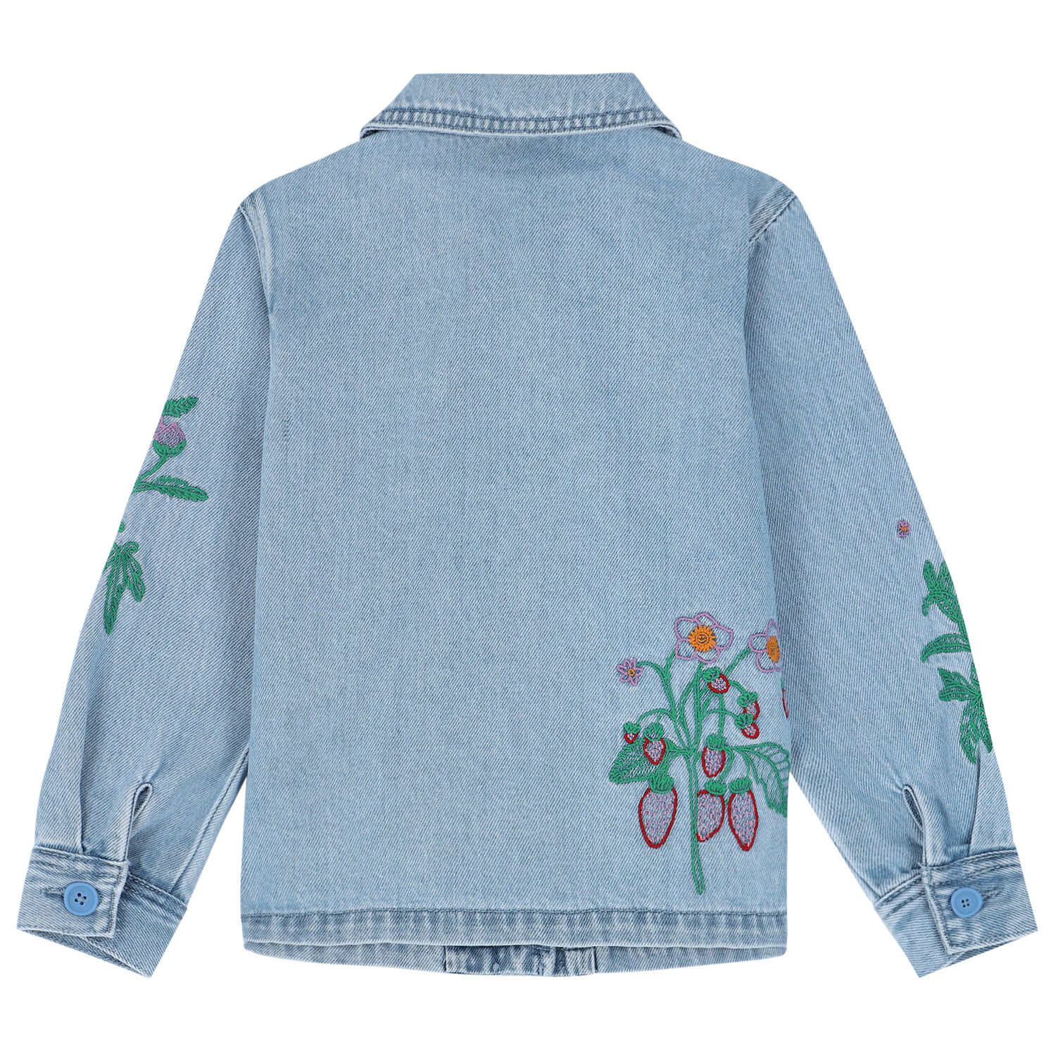 Girls Blue Floral  Denim Jacket, 1, hi-res
