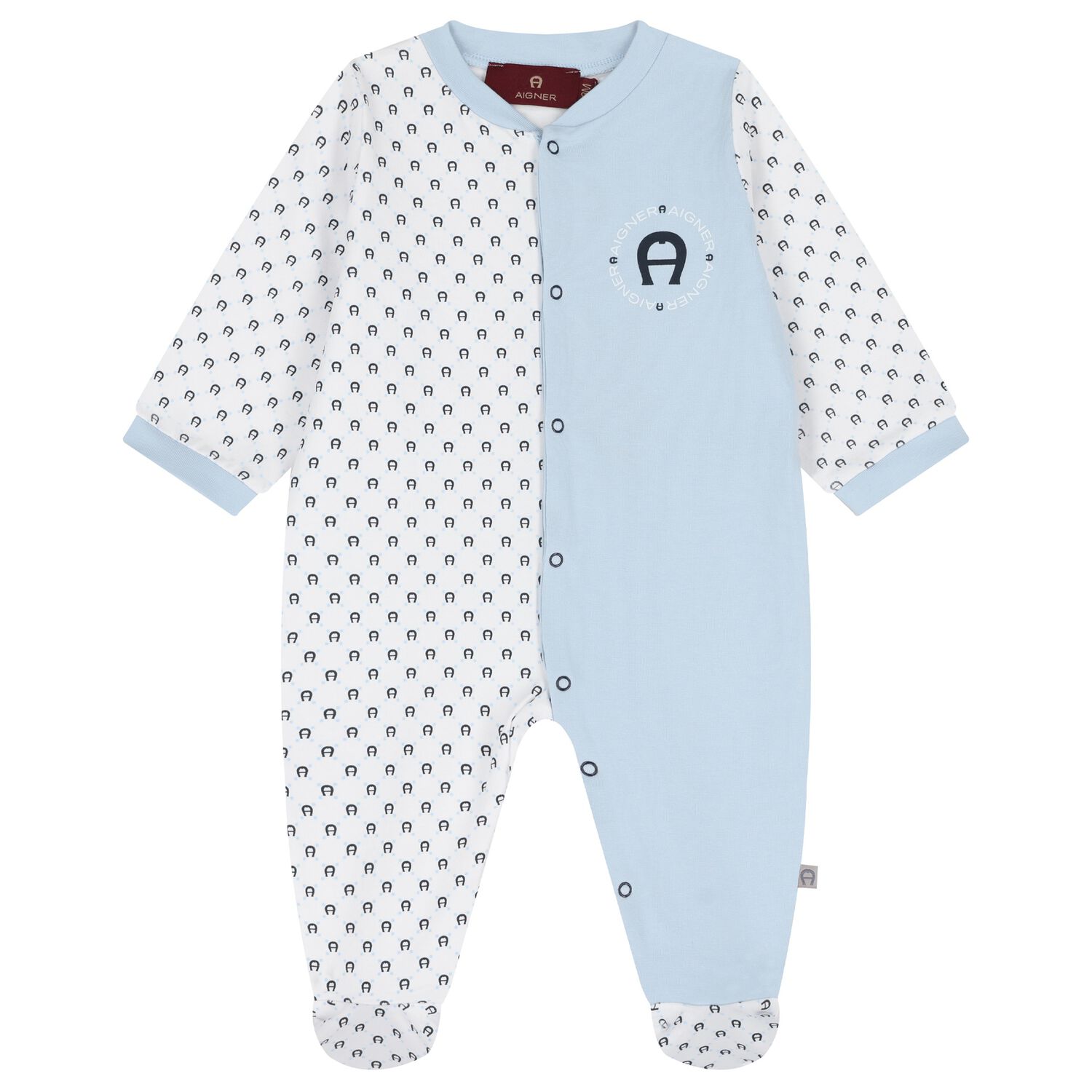 Baby Boys White & Blue Logo Babygrow, 2, hi-res