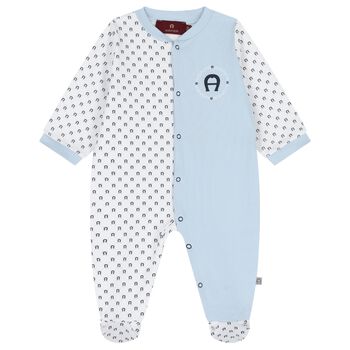 Baby Boys White & Blue Logo Babygrow