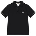 Boys Black Logo Polo Shirt, 2, hi-res