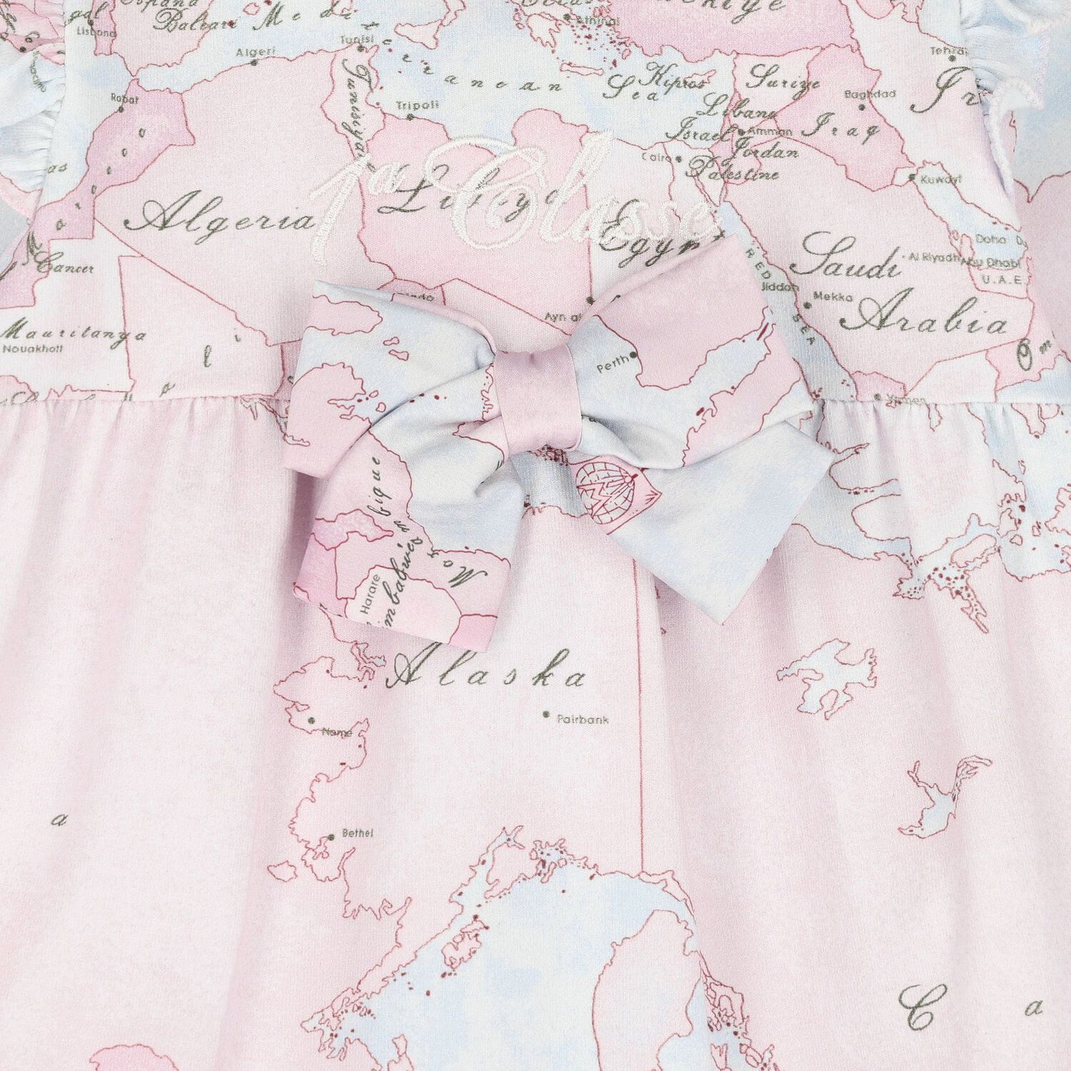 Baby Girls Pink & Blue Geo Map Babygrow, 1, hi-res