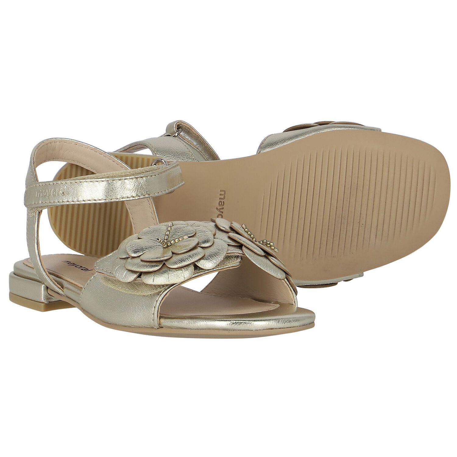 Girls Gold Floral Sandals, 1, hi-res image number null