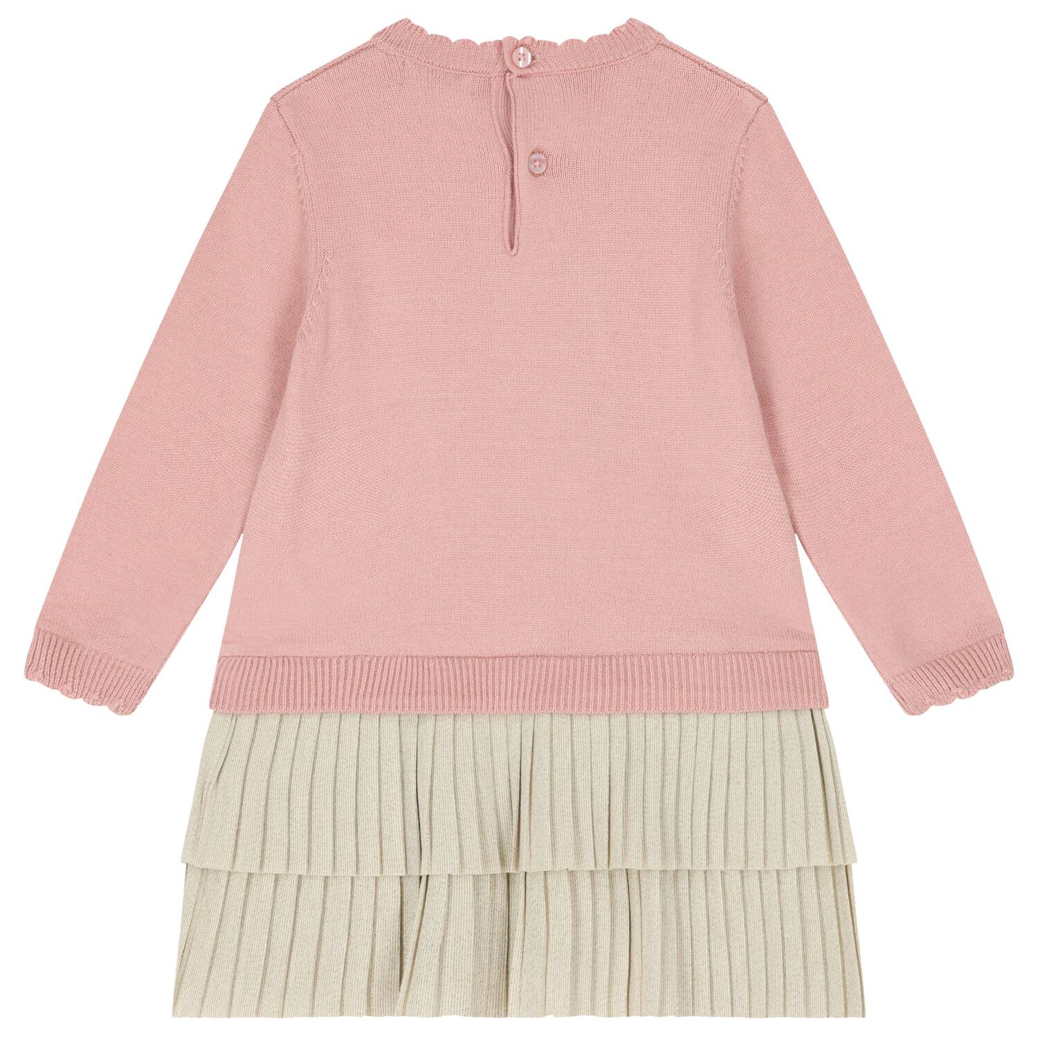 Younger Girls Pink & Beige Knitted Reindeer Dress, 2, hi-res