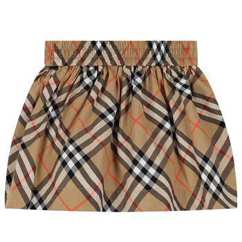 Girls Beige Check Skirt