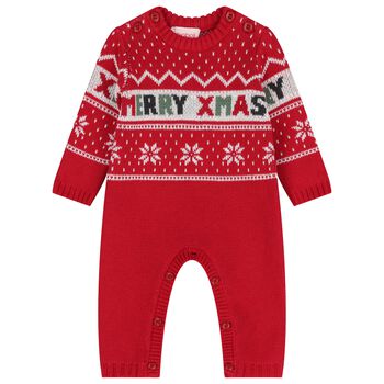 Red Christmas Knitted Baby Romper