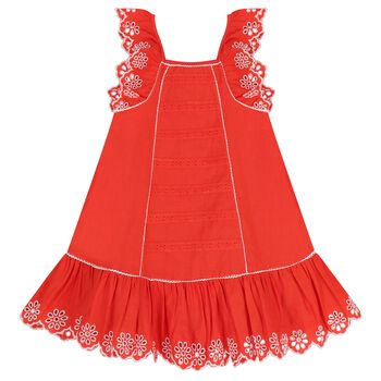 Girls Red Embroidered Dress