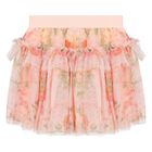 Girls Pink Floral Tulle Skirt, 1, hi-res