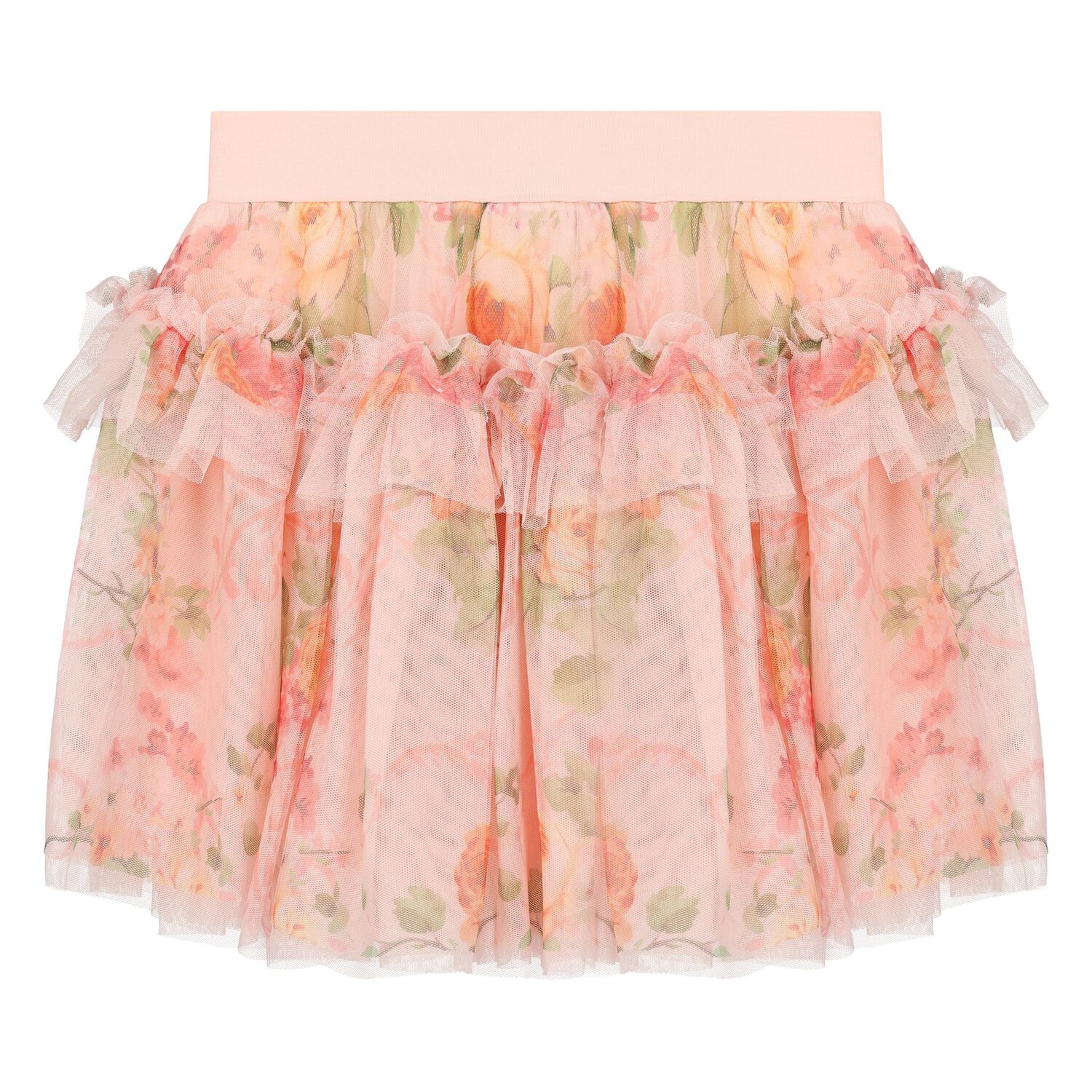 Girls Pink Floral Tulle Skirt, 1, hi-res image number null
