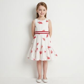 Girls White & Pink Floral Dress