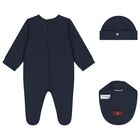 Baby Boys Navy Blue & Gold Babygrow Gift Set , 2, hi-res