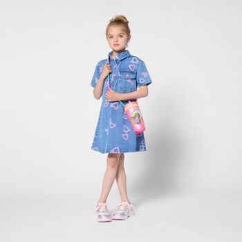 Girls Blue Denim Jacquard Heart Dress