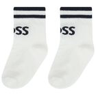 Baby Boys White & Blue Logo Socks ( 3-Pack ) , 2, hi-res