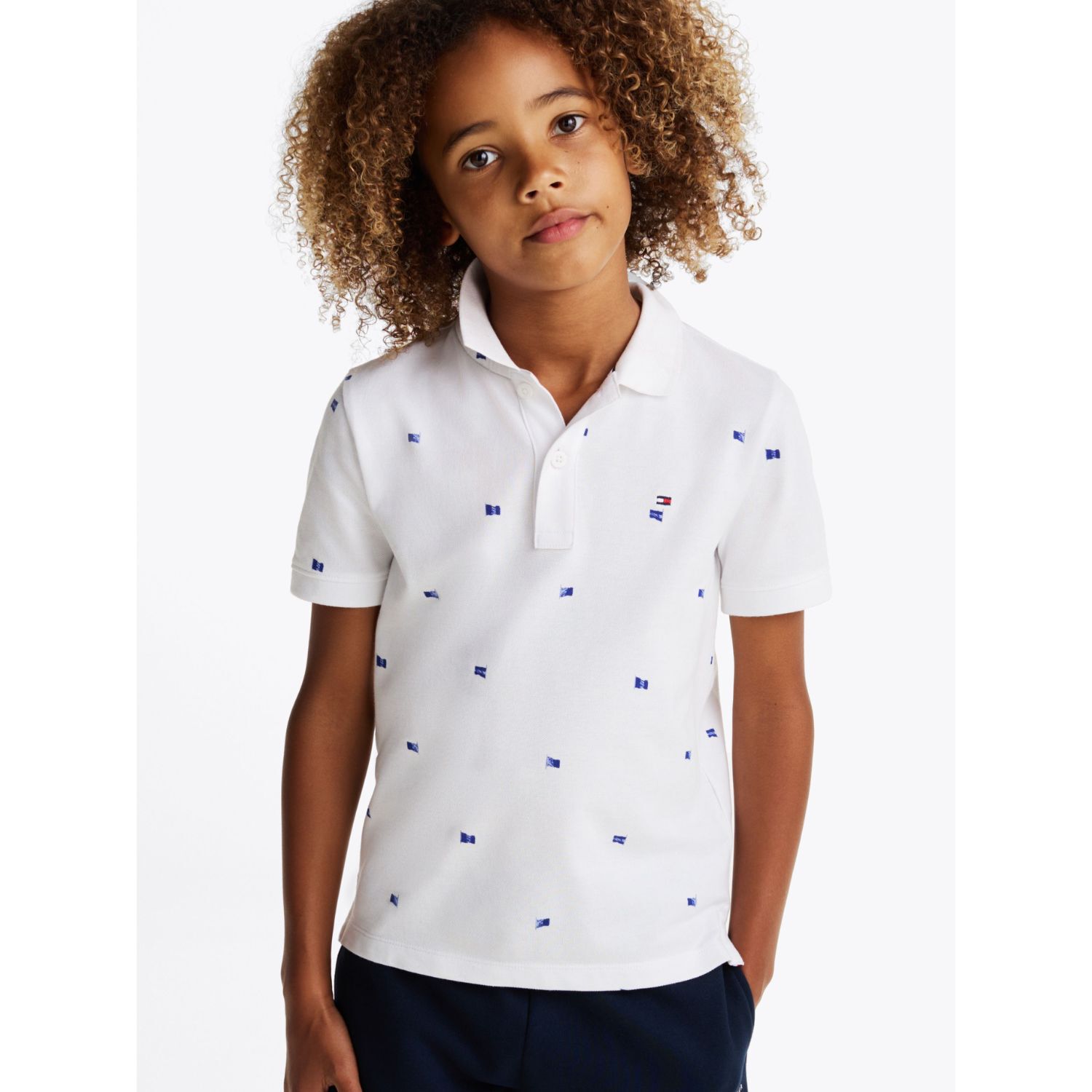 Boys White Logo Flag Polo Shirt, 1, hi-res