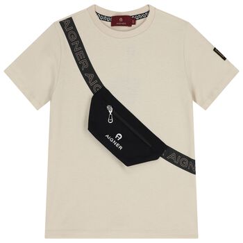 Boys Beige Logo Bag T-Shirt