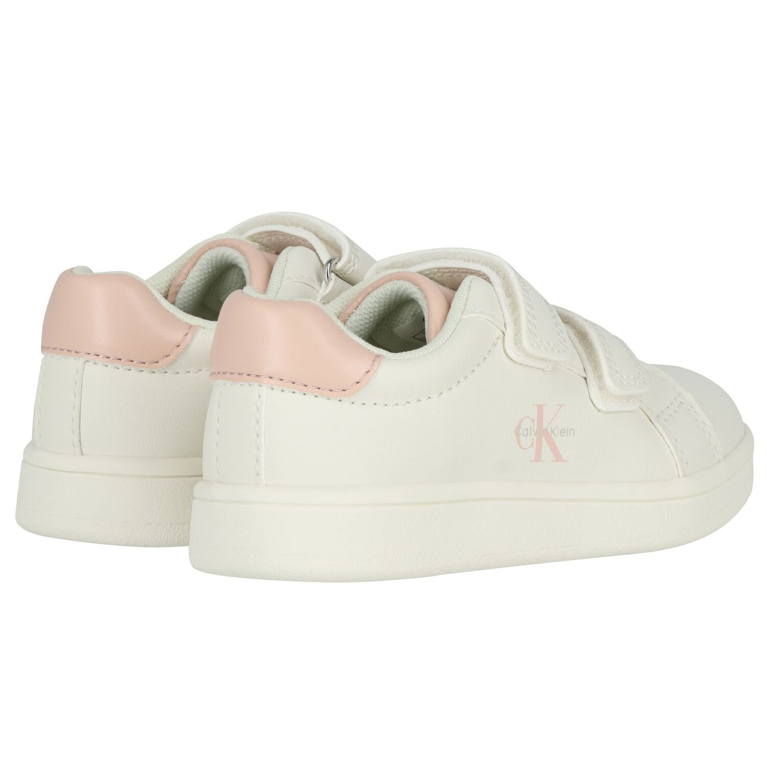 Girls White & Pink Logo Trainers , 1, hi-res