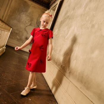 Girls Red Flower Twill Dress