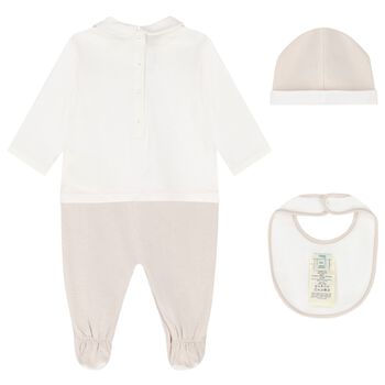 White & Beige Logo Babygrow Gift Set