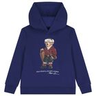 Boys Blue Polo Bear Logo Hooded Top, 1, hi-res