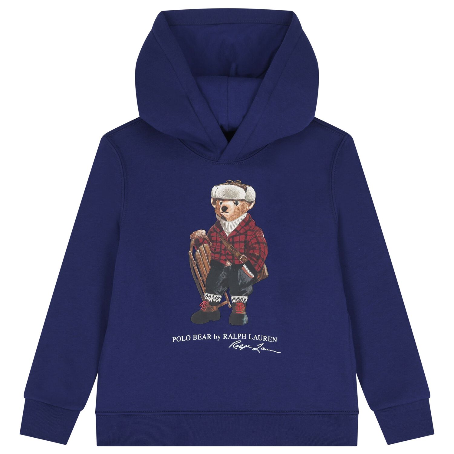Boys Blue Polo Bear Logo Hooded Top, 1, hi-res