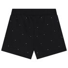 Girls Black Logo Rhinestones Shorts, 2, hi-res