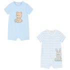 Baby Boys Blue & White Rompers ( 2 Pack ), 2, hi-res