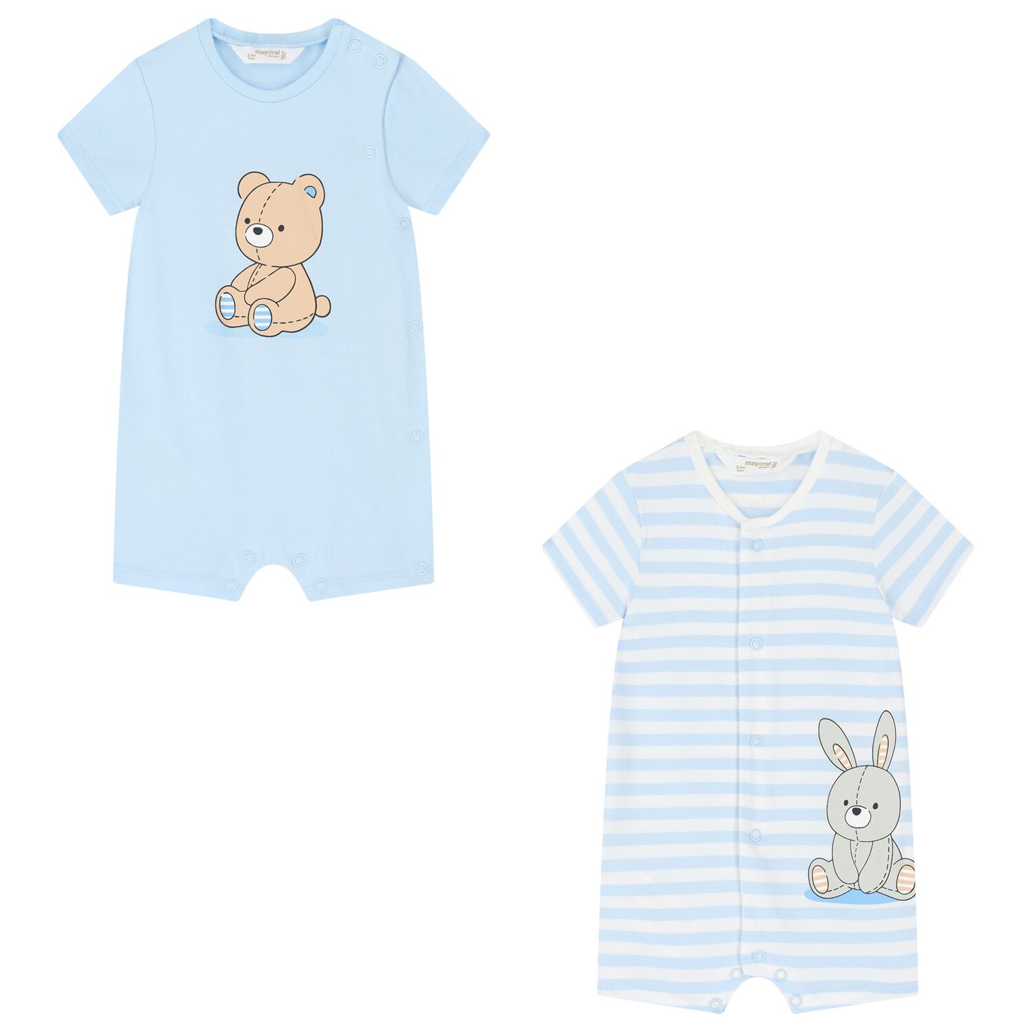 Baby Boys Blue & White Rompers ( 2 Pack ), 2, hi-res